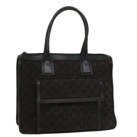 GUCCI GG Canvas Hand Bag Leather Black 000 0854 001013 Auth 54325 - Picture 1 of 16